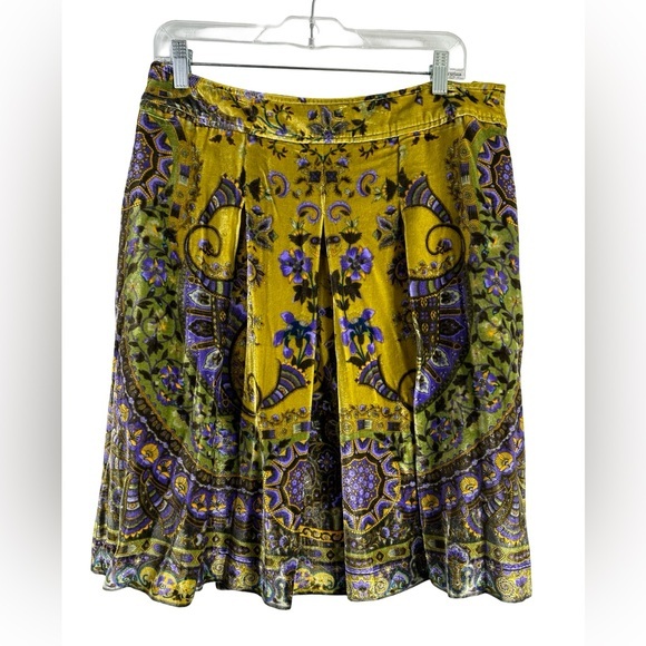 carslile Dresses & Skirts - Carlisle Women's Lined Zip Up Abstract Velvet Midi Skirt Green Size 10/ MED silk